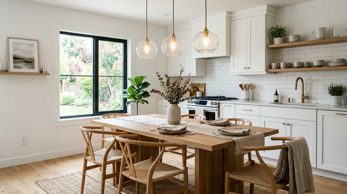 Bring in black accents only where needed inspiration for a warm white and white oak kitchen.